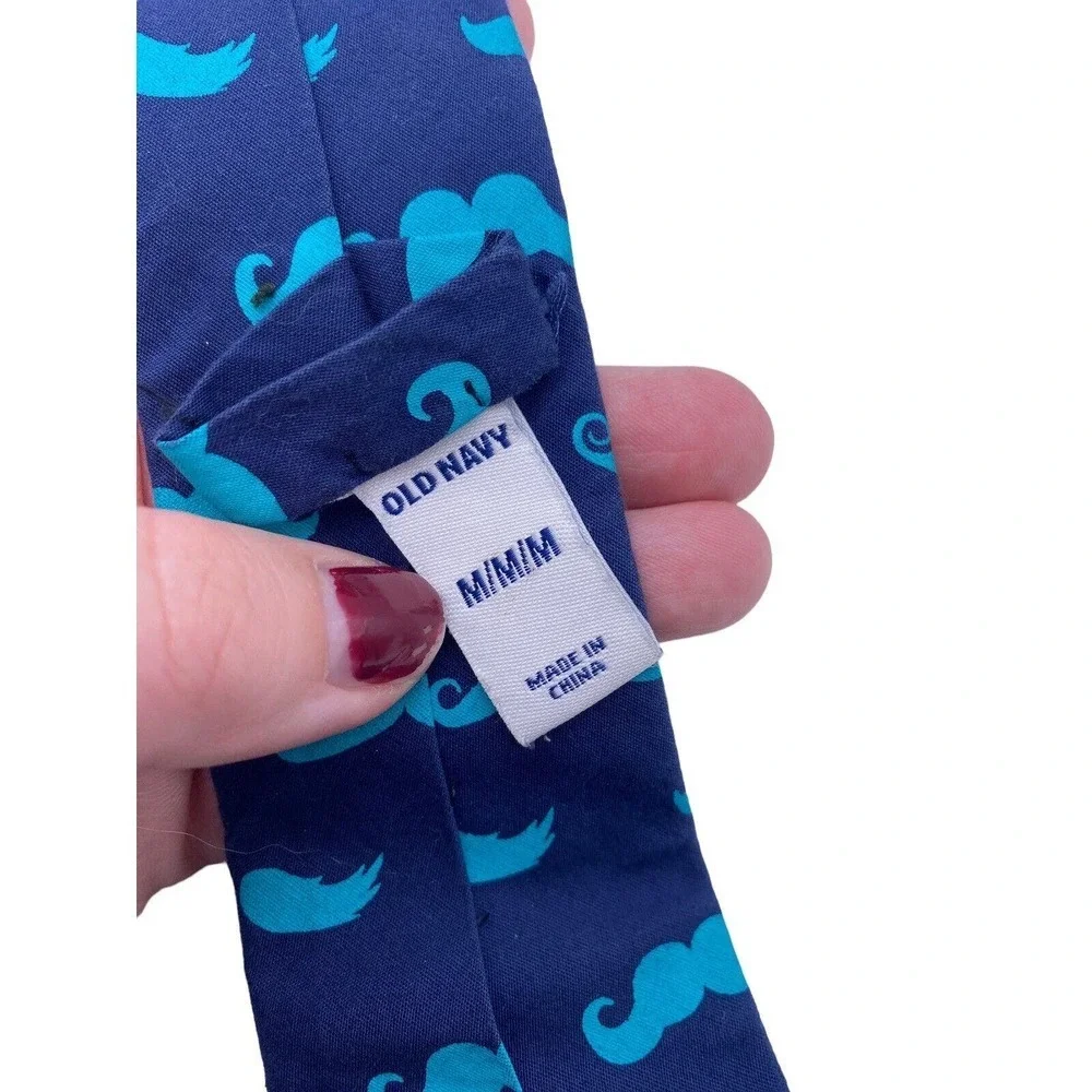 Old Navy Tie Medium Boys Blue Mustache Moustache Print Cotton